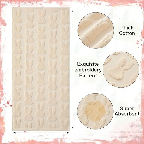 2 Pack Easter Hand Towels Beige Rabbit Cotton Bathroom Towel Decorative - Image 5