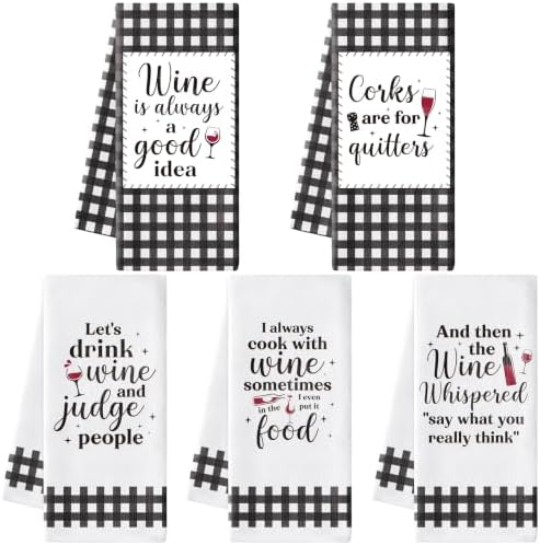 R HORSE 5 Pack Funny Wine Kitchen Dish Towels by RHORSE