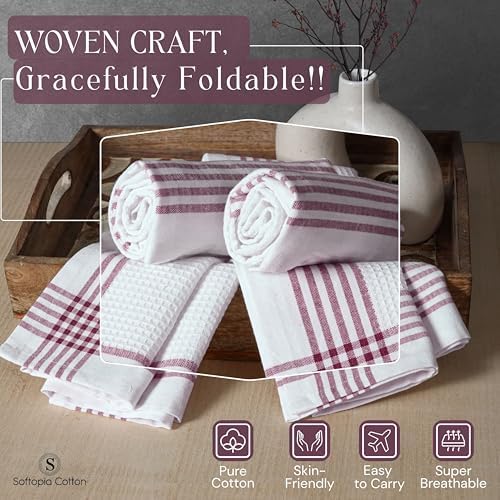 Waffle White & Burgundy Wine Dish Towels Set of 12, 100% Cotton, 16x26 inches - Image 6