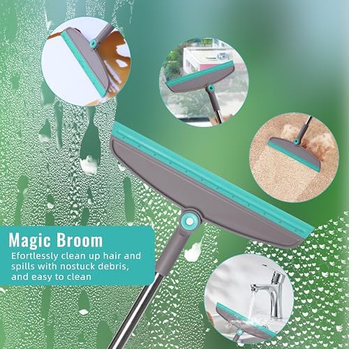 Broom with Dustpan Combo Set, Silicone Broom Squeegee and Scrub Brush Set with - Image 5