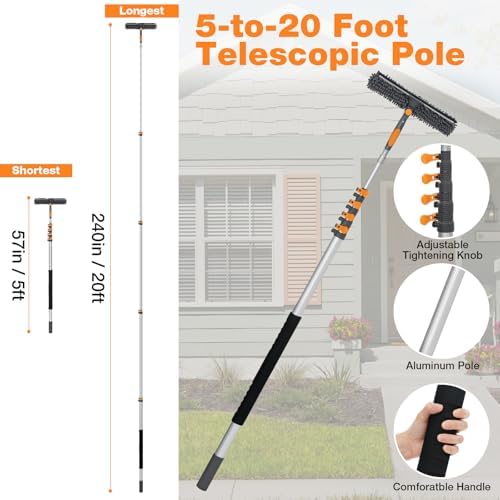 20Ft Window Squeegee with Extension Poles, 2-in-1 Window Cleaning Kit with - Image 6