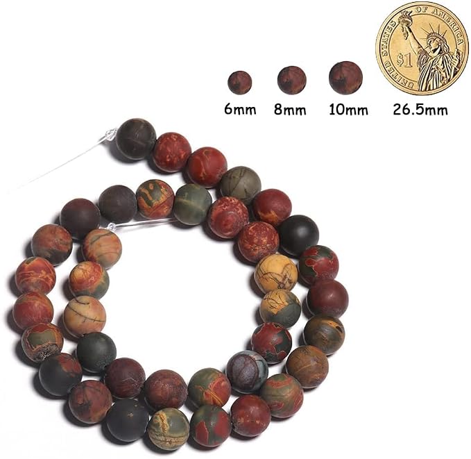 48pcs Natural Matte Picasso Jasper Gemstone Beads，8mm Frosted Round Loose Stone - Image 2