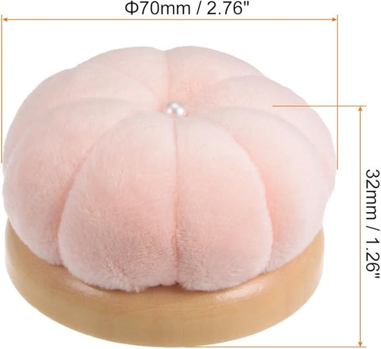 HARFINGTON Wooden Base Needle Pincushions Japanese Style Pin Cushions Round Pin Cushion Needle Holder for Sewing Quilting Needlework DIY Crafts, Light Pink