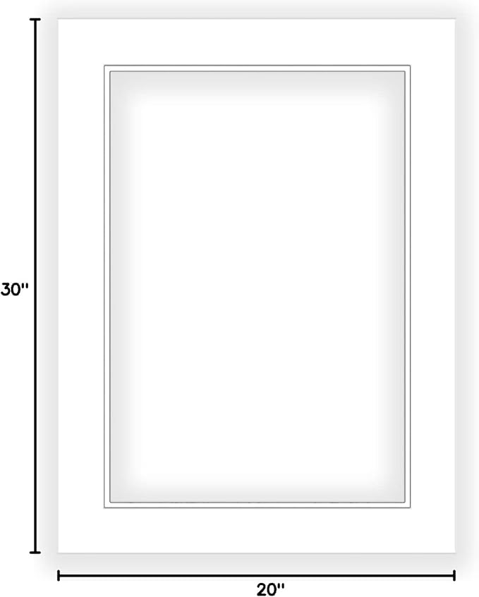 24x36 Mat for 20x30 Photo - Precut White on White Double Mat Picture Matboard for Frames Measuring 24 x 36 Inches - Bevel Cut Matte to Display Art Measuring 20 x 30 Inches - Acid Free ONE MAT