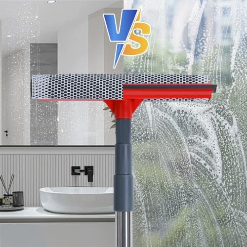 2 in 1 Window Squeegee with 36.6" Retractable Rtainless Steel Rod, Sponge Car - Image 6