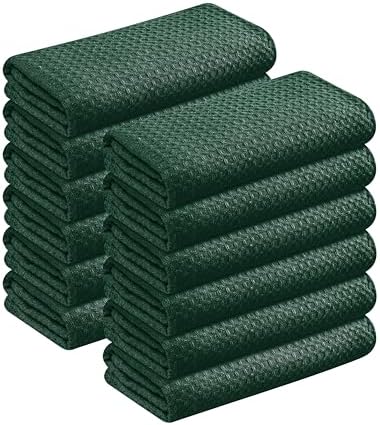 Forest Green Kitchen Dish Towels Set of 12-100% Cotton Waffle Weave, Super by SoftopiaCotton