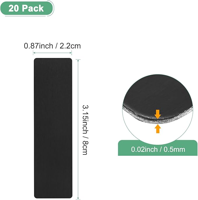 20-Pack Anodized Aluminium Laser Engraved Mount Metal Plate 3x1x0.02 Inch Engraver Blank Anodized Aluminum Sheets for DIY Laser Printing/Home/Office[Black]
