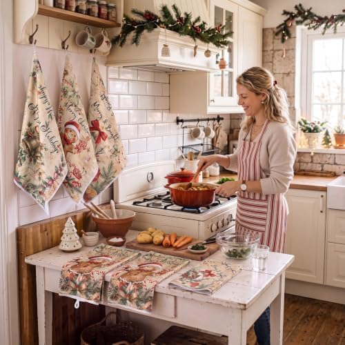 Breling 6 Pack Christmas Kitchen Towels Vintage Santa Reindeer 14x21 in - Image 3