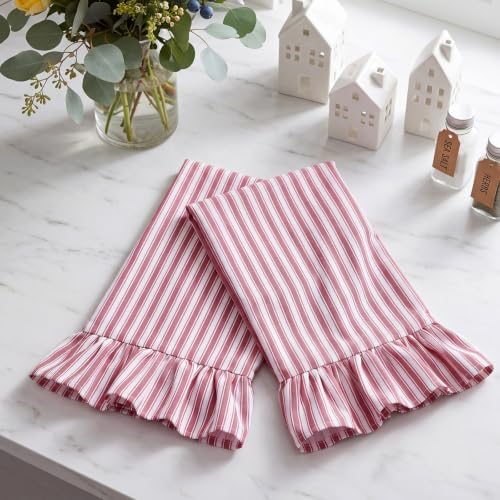 HunnmingRe 2 Pcs Red Stripe Kitchen Towels Ruffled Dish Towels 18"x28" - Image 3