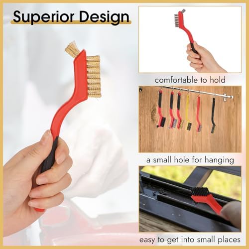 Wire Brush for Cleaning, Small Brass Steel Nylon Brush, Metal Rust Remover - Image 5