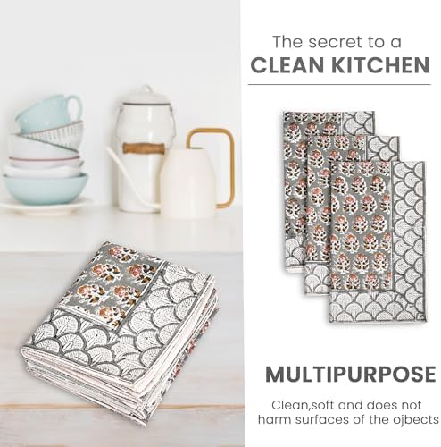 CPC Labra Grey Hand Block Print Waffle Kitchen Towel Set of 3-16 x 28 Inch - Image 5