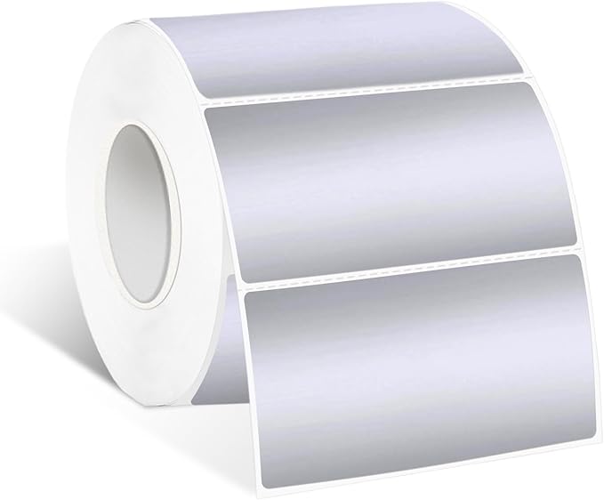 1.25" x 2.25" Silver Thermal Label Stickers,Waterproof Thermal Printer Sticker Labels for Gift Wrapping, Self-Adhesive Name Price Tag DIY Custom Logo Design (500 pcs,Silver)