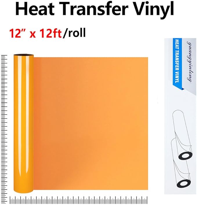 guangyintong Heat Transfer Vinyl Light Orange HTV Rolls, 12" x 12ft Light Orange Iron on Vinyl for T-Shirts, Matte Surface HTV Vinyl for All Cutter Machine Easy to Cut & Weed for Heat Vinyl Design