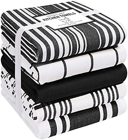 Cotton Clinic Assorted Kitchen Towels 5 Pack – Soft Absorbent Quick Drying by CottonClinic