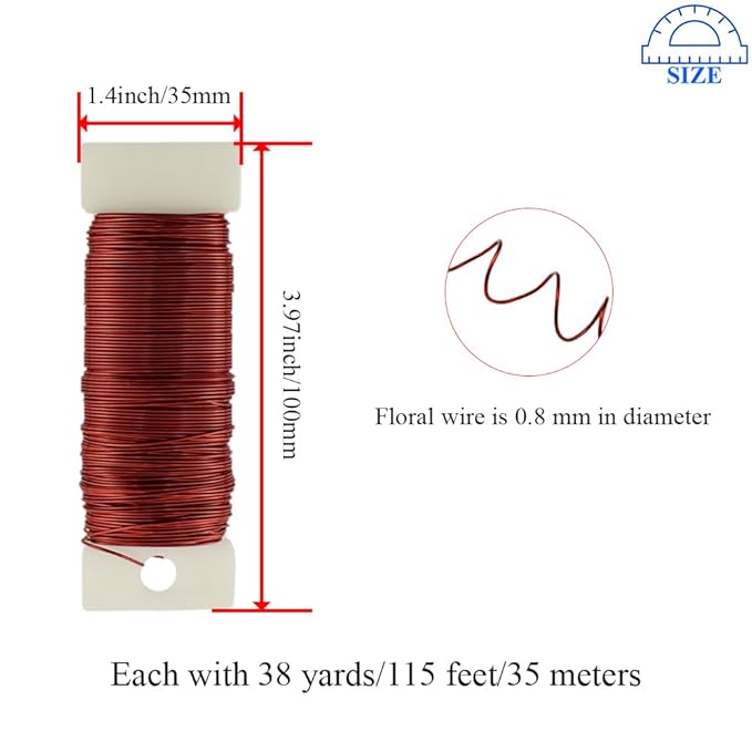 HAHIYO 22Gauge Red Color Metal Floral Wire - 3 Rolls, 115 Yards (345 Feet) - Flexible Paddle Wire for Craft, Christmas Wreath, Flower Arrangement, Bouquet Wrapping, Wedding, DIY