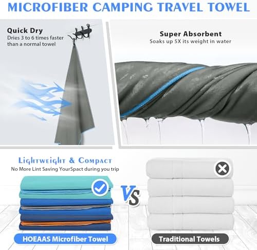 HOEAAS 2 Pack Microfiber Camping Towels, Quick Dry Towel, Super Absorbent Ultra - Image 4