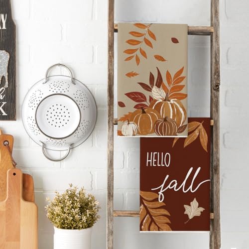 Artoid Mode Maple Leaves Pumpkin Fall Kitchen Towels Set of 4 18x26 Inch - Image 3