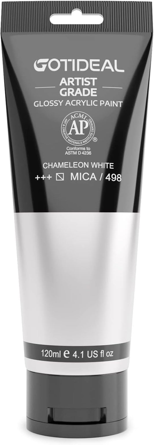 GOTIDEAL Iridescent Acrylic Paint Chameleon White Tubes(120ml, 4.1 oz) Non Toxic Non Fading,Rich Pigments for Painters, Adults & Kids, Ideal for Canvas Wood Clay Fabric Ceramic Craft Supplies