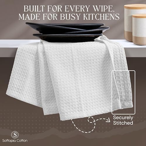 White Waffle Kitchen Dish Towels 100% Cotton, Quick Drying, Bar & Hand Towels - Image 4