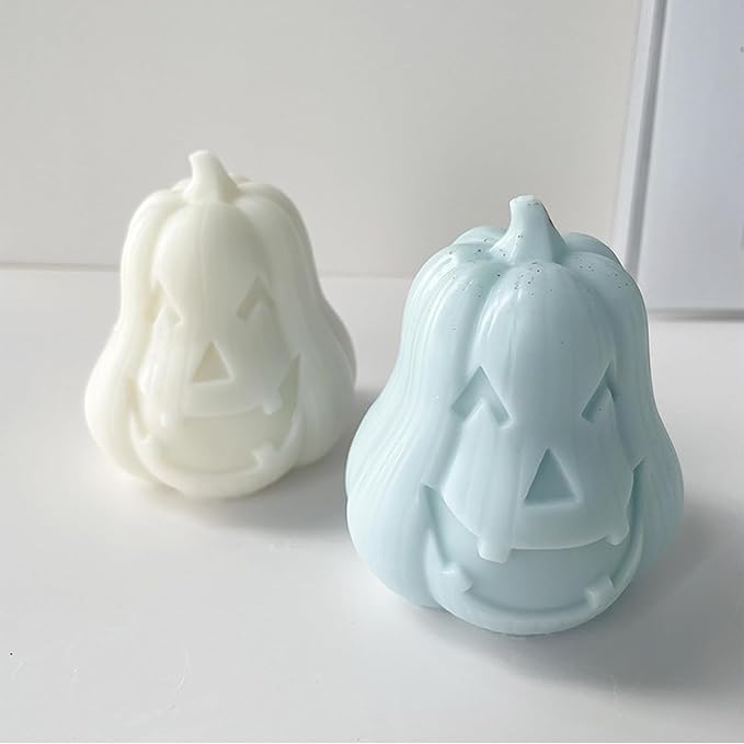 2 Pcs Halloween Candle Silicone Molds, DIY 3D Evil Pumpkin Candle Making Wax Mould Gypsum Ornament Resin Soap Chocolate Mold Home Decor
