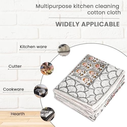 CPC Labra Grey Hand Block Print Waffle Kitchen Towel Set of 3-16 x 28 Inch - Image 7