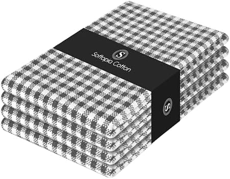 4 Pack Gingham Check Kitchen Dish Towels 16x26 Inches, Absorbent & Durable by SoftopiaCotton