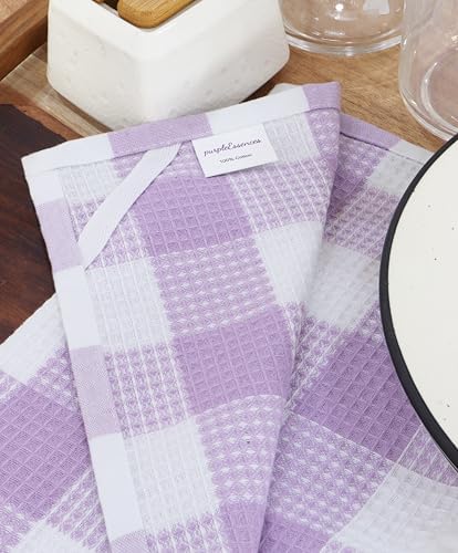 Waffle Weave Plaid Dish Cloth, DishTowel 15x25"Set of 6 - Image 6