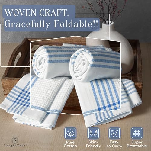 Waffle White & Multi Colors Kitchen Towels Set of 12, 100% Cotton, 16x26 inches - Image 5