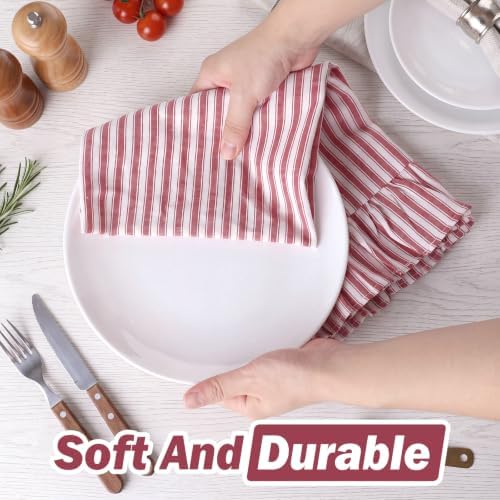 HunnmingRe 2 Pcs Red Stripe Kitchen Towels Ruffled Dish Towels 18"x28" - Image 5