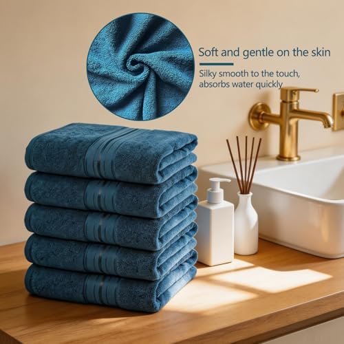 Luxury Hand Towels Set for Bathroom, 5 Pack, Light Blue - Image 4