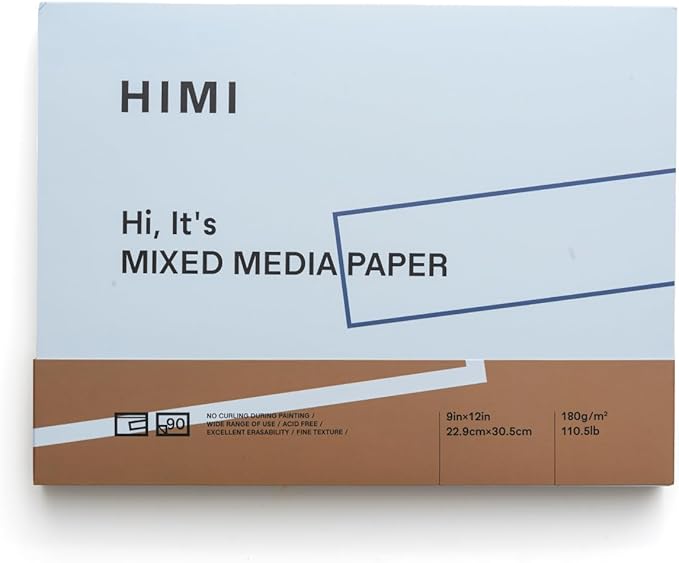 HIMI Mix Media Paper Pad 9X12''(180g/m²) 90 Sheets Mix Paper Pad, Side Wire Bound, Fine Texture, in Gouache Acrylic Art Pad for Sketching, Ink Sketch Book, Art Supplies Drawing Pad Gift (Blue)