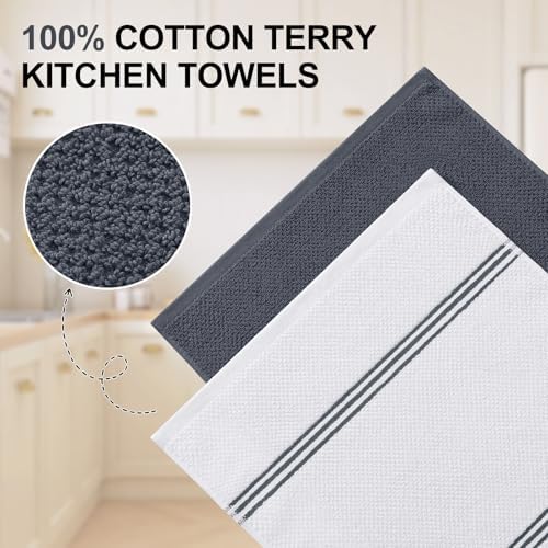 Homaxy Dual Design Cotton Kitchen Towels, Dark Grey - Image 2