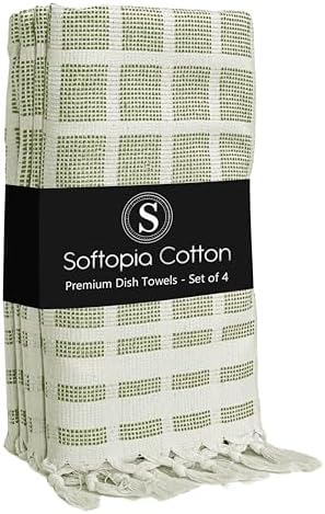 Matrix Dobby Kitchen Towels 4 Pack 100% Cotton, 16x26 Inches, Fast Drying by SoftopiaCotton