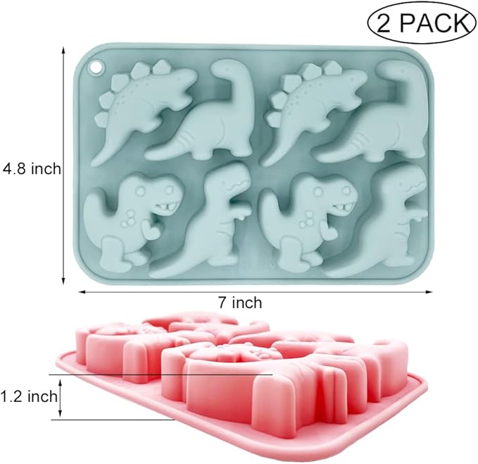 2 Pack Cute Dinosaur Silicone Molds 3D Dinosaur Themed Baking Mould Tray DIY Baking Tool for Chocolate Cake Dessert Candy Mousse Pastry Handmade Soap Cupcake Topper