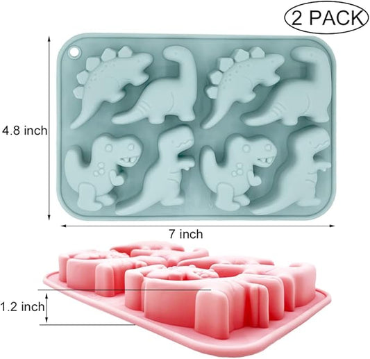 2 Pack Cute Dinosaur Silicone Molds 3D Dinosaur Themed Baking Mould Tray DIY Baking Tool for Chocolate Cake Dessert Candy Mousse Pastry Handmade Soap Cupcake Topper