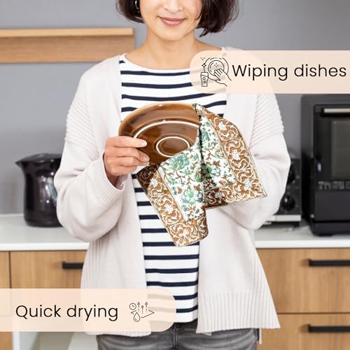 CPC Harvest Bloom Hand Block Print Waffle Kitchen Towel Set of 3-16 x 28 Inch - Image 4