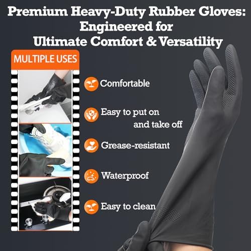 Heavy-Duty Thick Black Rubber Cleaning Gloves, 3 Pairs - Image 5
