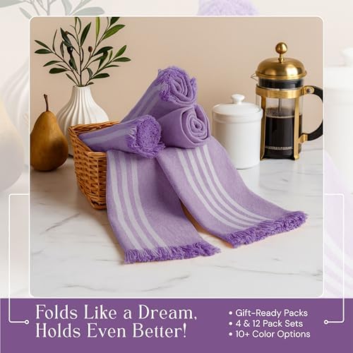 Striped Kitchen Towels 4 Pack, 16x26 Inches, 100% Cotton, Absorbent Dish Towels - Image 5