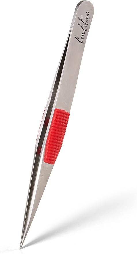 Beaditive High Precision Heavy-Duty Tweezers With Cushion - 4.7" Craft Tweezers for Sewing, Beading & DIY Crafts - Non-Serrated, Fine Point Tips - Stainless Steel Needle Nose Hobby Tweezers (Fuchsia)