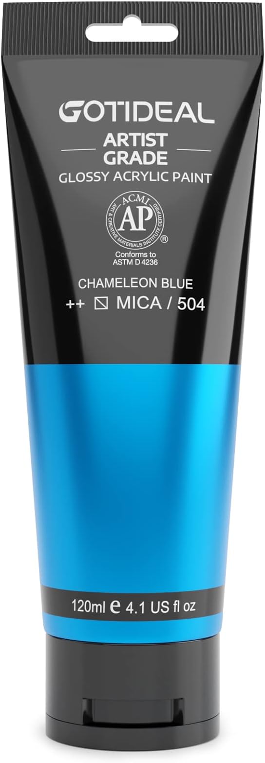 GOTIDEAL Iridescent Acrylic Paint Chameleon Blue Tubes(120ml, 4.1 oz) Non Toxic Non Fading,Rich Pigments for Painters, Adults & Kids, Ideal for Canvas Wood Clay Fabric Ceramic Craft Supplies