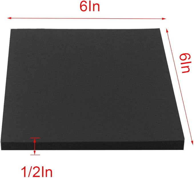 Foam Sheets with Adhesive Backing Padding Neoprene Rubber Mat Closed Cell Sheet Anti-Slip Insulation Rubber Anti Vibration Square Pad (6" x 6" x 1/2", 8 Pcs)