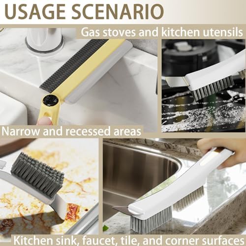 Crevice Cleaning Brushes with Rotatable Handle, Wire Nylon Scrub Brush with - Image 6