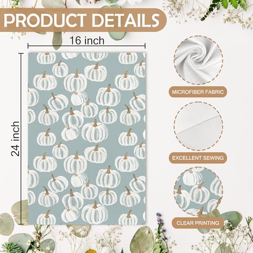 Fall Blue Hello Pumpkin Farmhouse Kitchen Towels and Dishcloths Sets of 2 - Image 7