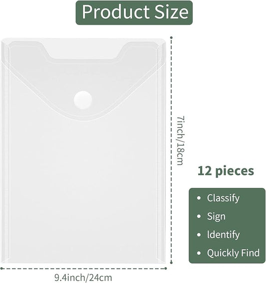 12 Pack Large Clear Die & Stamp Storage Bag Transparent Plastic Folders for Cutting Dies Stencil Embossing Crafts for DIY Scrapbooking Paper Card Craft Organizer Holder