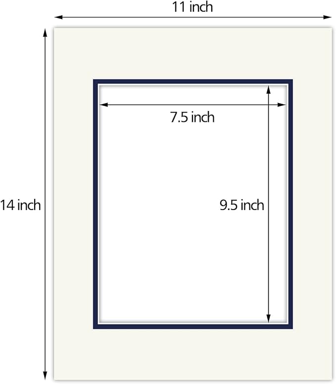 Golden State Art, 11x14 Double Mats for 8x10 - for Photos, Pictures, Frames - Acid-Free, 5 Pack, Ivory Turret Over Dignity Blue