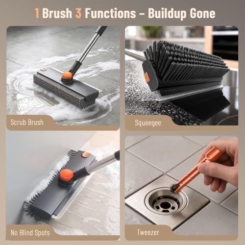 3 in 1 Floor Scrub Brush with Long Handle & Squeegee Tweezer: Up to 54" - Image 3