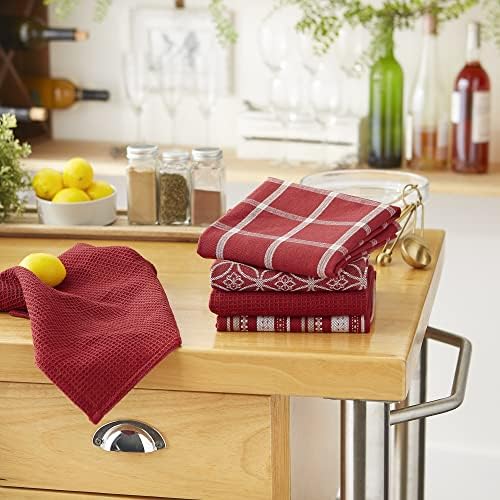 DII Assorted Woven Kitchen Set, Barn Red, 5 Piece - Image 4