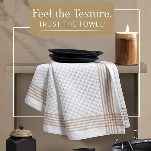 Waffle White & Beige Kitchen Dish Towels 4 Pack, 100% Cotton, 16x26 inches - Image 3