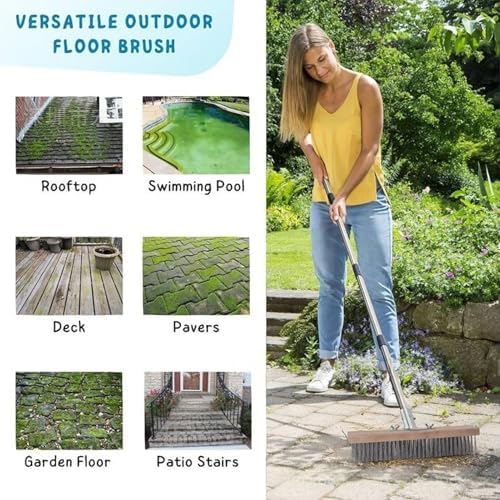 Deck Brush with Long Handle, Wire Deck Scrub Brush, High Efficiency Stainless - Image 3