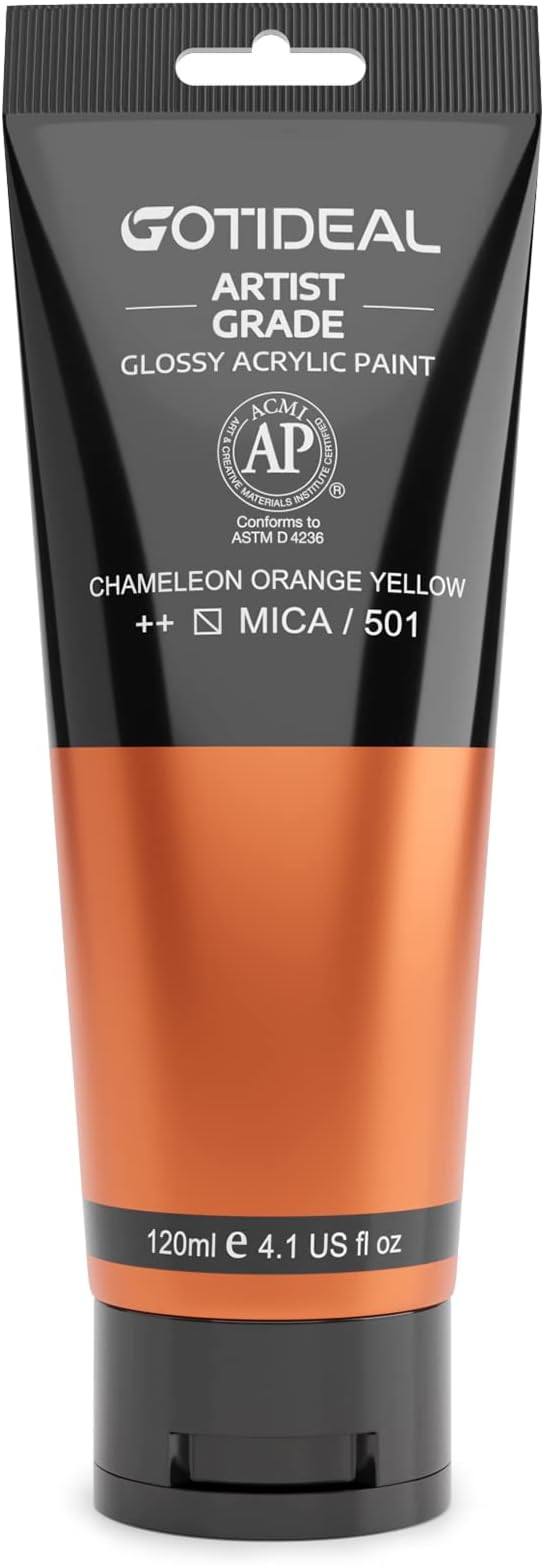 GOTIDEAL Iridescent Acrylic Paint Chameleon Orange Yellow halloween Tubes Fall Colors(120ml, 4.1 oz) Non Toxic Non Fading, Rich Pigments for Painters, Adults & Kids, Ideal for Canvas Wood Clay Fabric